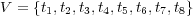 V = {t1,t2,t3,t4,t5,t6,t7,t8} 
