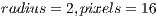 radius = 2,pixels = 16  